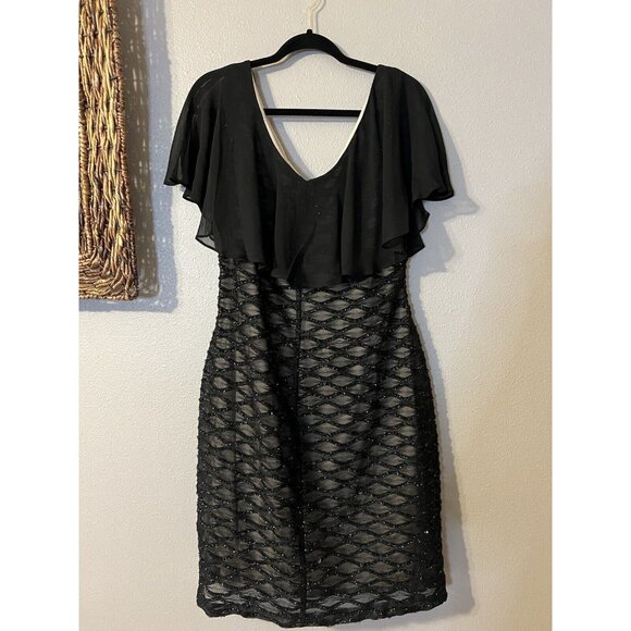 Connected Dress 14 Black Shimmer Sheath Cape Wedding Party Cruise Event NEW $99 - Picture 16 of 16